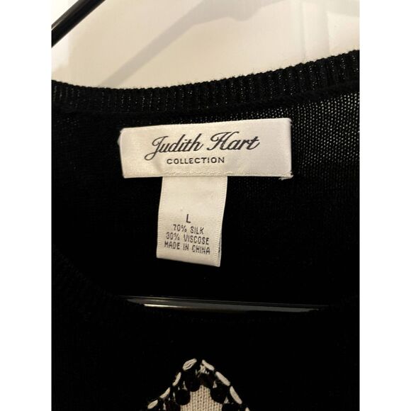 Judith Hart collection 100% Silk Black/White Sequin Embroidered Long Sleeve Sz L - Picture 3 of 4